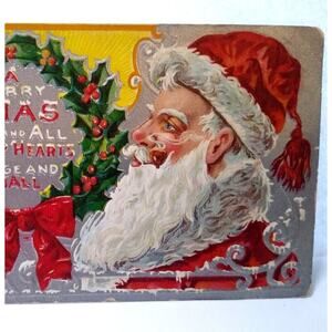 Santa Claus Long Beard Smoking Pipe Christmas Postcard Embossed St Nicholas No 3